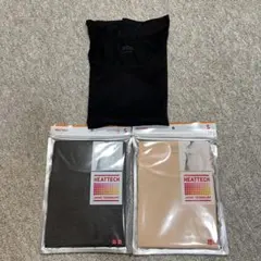 ユニクロ ヒートテック UネックT 八分袖 3枚 ダークグレー ベージュ 黒 S