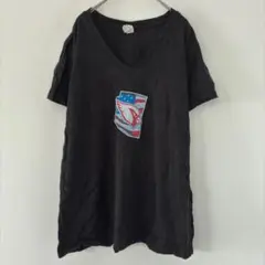 ディストリクト【XL】Vネック半袖Tシャツ プリント 黒 綿 お出かけ アメカジ
