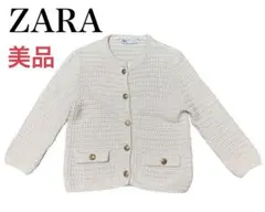 ザラ ZARA コットンニット ジャケット 九分袖 金ボタン Ｍ アイボリーのサムネイル