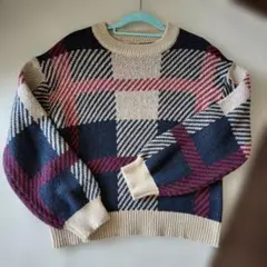 and me チェックニット Mサイズ