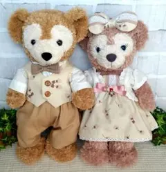 ダッフィー&シェリーメイSサイズ　ハンドメイドコスチューム　苺柄ペアセット
