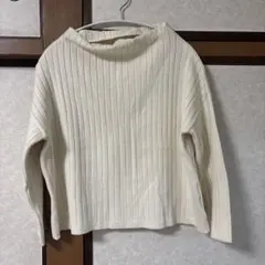ROPE アイボリー リブ編み 長袖セーター