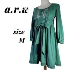 a.r.w/アロー★フラワー刺繍 ひざ丈ワンピース Mサイズ フェミニンドレス