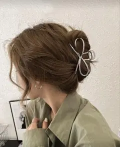リボン ヘアクリップ ヘアピン バレッタ シルバー