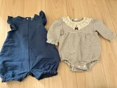 ベビー ロンパース 2枚セット デニム風 レース