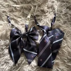 ネイビー ストライプ ドット リボン・ネクタイセット