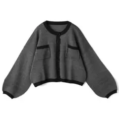 GRL ヘリンボーンショート丈ニットカーディガン ブラック 【美品】
