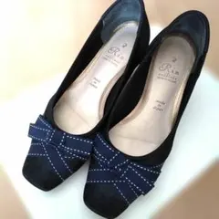 ♥️入学式やお食事会などに！Riz ネイビー リボン付きパンプス 22 EEE