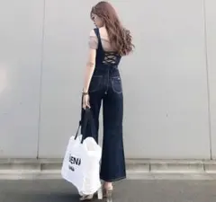 rienda❣️バックレースアップワイドサロペットPT(ブルー)最終SALE中‼️