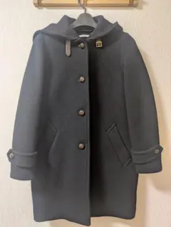 黒 フード付きウールコート