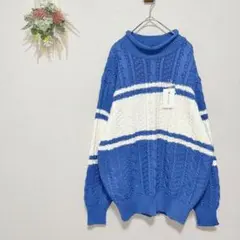 新品タグ付き EAST COAST 【40】 コットンニット 配色ライン 青白