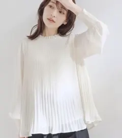 VIS ビス　シフォンプリーツブラウス　ホワイト