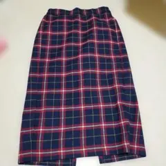 GU ネイビー/レッド チェック タイトスカート L