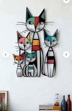 新品　カラフルな猫の壁飾り 20cm x 30cm