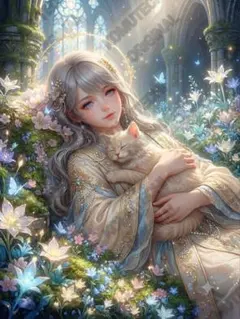 コムテチオリジナル　聖女と猫　デジタルアート　2Lサイズ