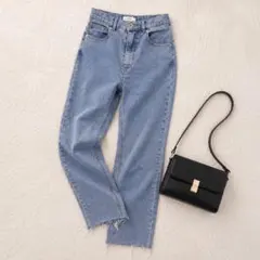 レプシィム ストレートデニムパンツ ブルー カットオフ加工 ストレッチ素材 Sのサムネイル