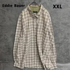 エディーバウアー 長袖シャツ 2XL 薄橙基調 チェック柄 ゆるだぼ【5301】