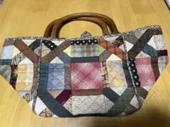 パッチワークトートバッグ ウッドハンドル