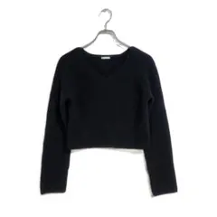 GU ニット L 黒 Vネック クロップド セーター シンプル 秋冬 カジュアル