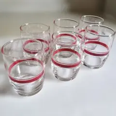 HOYAクリスタル　透明ガラス 赤いストライプ グラス 6個セット