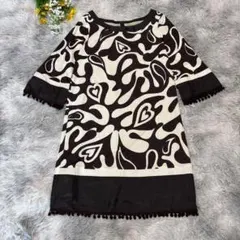 チュニック　【S】　ブラウン　ポンポン　七分袖　個性派　ヴァニラコンフュージョン