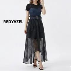 REDYAZEL デニム×チュール ドッキングワンピース ベルト　アシンメトリー