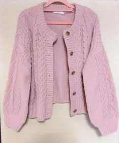 【美品】ピンク ケーブルニット カーディガン