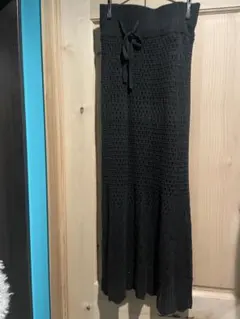 Chico カギ編み　ニットタイトスカート　黒　ブラック　フリーサイズ