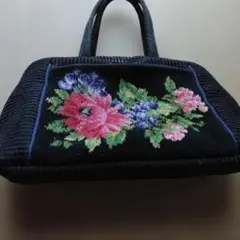 フェイラー夏用花柄刺繍トートバッグ 黒