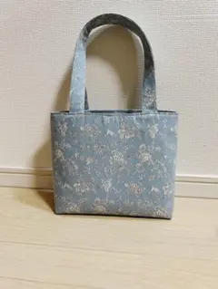 トートバッグ ライトブルー 鳥と花 ハンドバッグ ハンドメイド 美しい絵柄