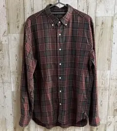 【美品】ビームスプラス ダークチェックBDシャツ グリーングレー L 日本製