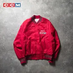 VintageCCMアイスホッケーサテンスタジャンレッドユニセックス短丈雰囲気系