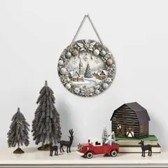 0128 クリスマス リース ウォールデコレーション 壁掛け 玄関 冬景色