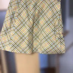 ［人気デザイン］水色と黄色のチェック フレアスカート