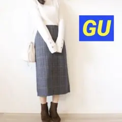 GU ジーユー　チェックナローミディスカート　すっきり細見え　チェックスカート