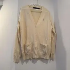 【美品】ポロラルフローレン ウールカーディガン アイボリー ポニー刺繍ロゴ