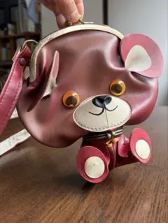 クマデザイン ポシェット 体付き　赤　昭和レトロ 目が動く