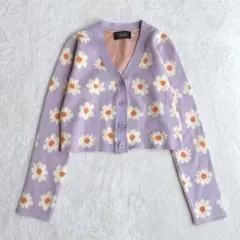 CIDER ショート丈花柄カーディガン　総柄　春　ニット　M