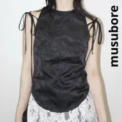 musubore サイドリボンブラウス　ブラック