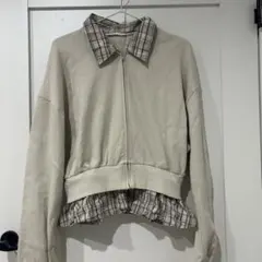 ZARA チェックシャツ×パーカー風　重ね着トップス