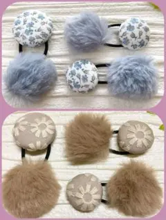 お買い得♡お揃い　リバティとファー　シンプルくるみボタン　ヘアゴム 3個セット