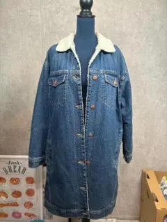 ZARA ユニセックス コート デニム 裏ボア L相当 ブルー 無地 長袖