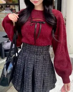 【新品タグ付】INGNI イング フェザーリブデコルテオープンリボンニット