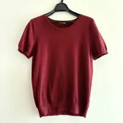 GU 半袖セーター、カットソー、赤、バーガンディワインレッド