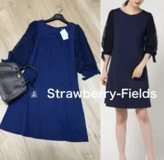 新品　ストロベリーフィールズ　ワンピース　ネイビー　レース　紺