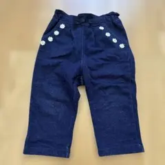 ネイビー 花刺繍 カジュアルパンツ　80