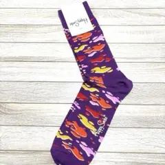 ハッピーソックス　クルー丈　サイズ41-46 おしゃれ　可愛い　パープル