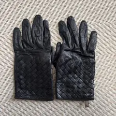 レザー編み込みデザイン手袋 ブラック