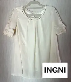 INGNI 袖レーストップス　りぼん袖口　M オフホワイト