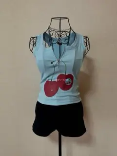 さくらんぼ ブルー タンクトップ ジッパー